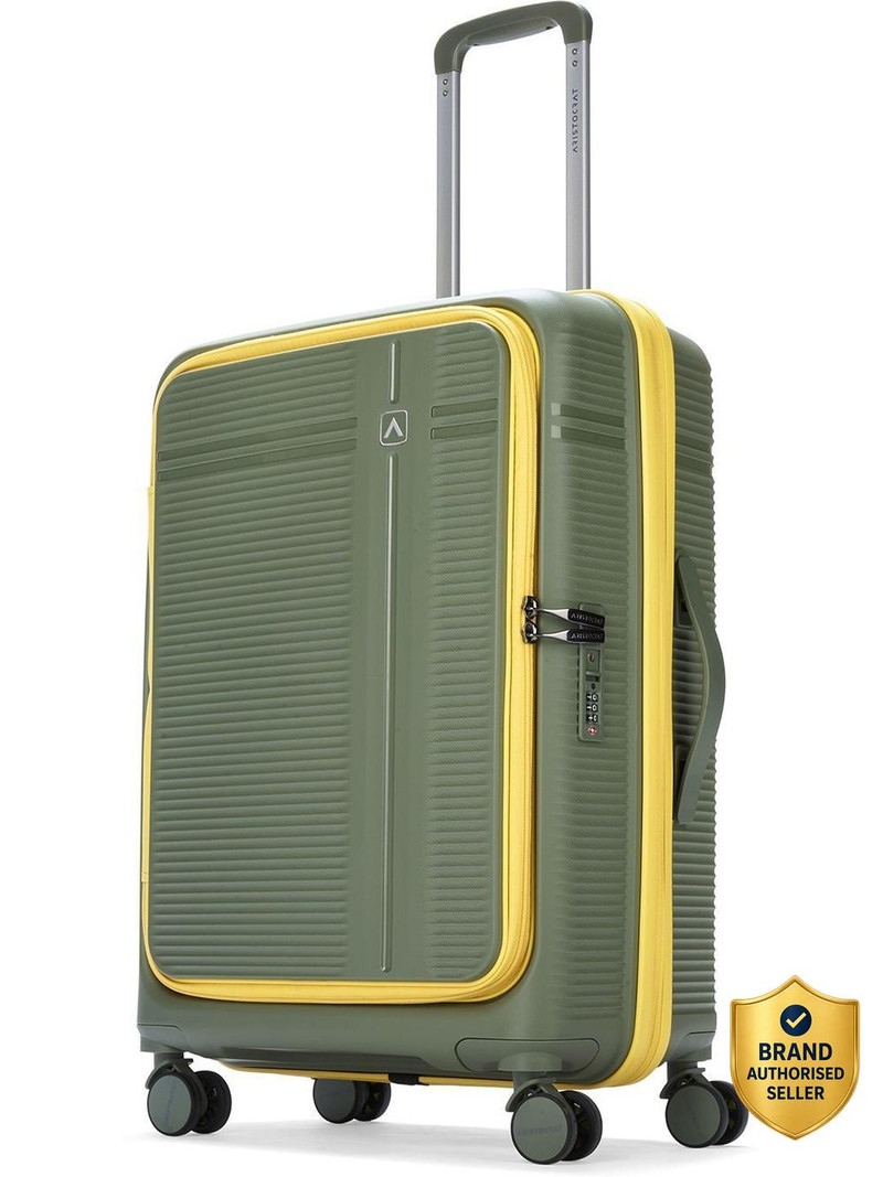 aristocrat medium check-in suitcase (65 cm) 8 wheels - solana check-in trolley bag | front opening hard luggage with tsa lock - green