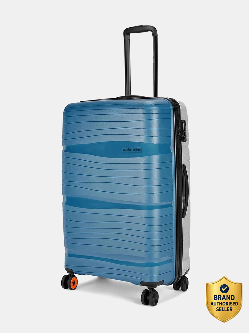 Nasher Miles NASHER MILES Nicobar Hard-Sided Polypropylene Check-in Luggage Blue and Grey 24 inch |65cm Trolley Bag Check-in Suitcase 8 Wheels - 24 inch