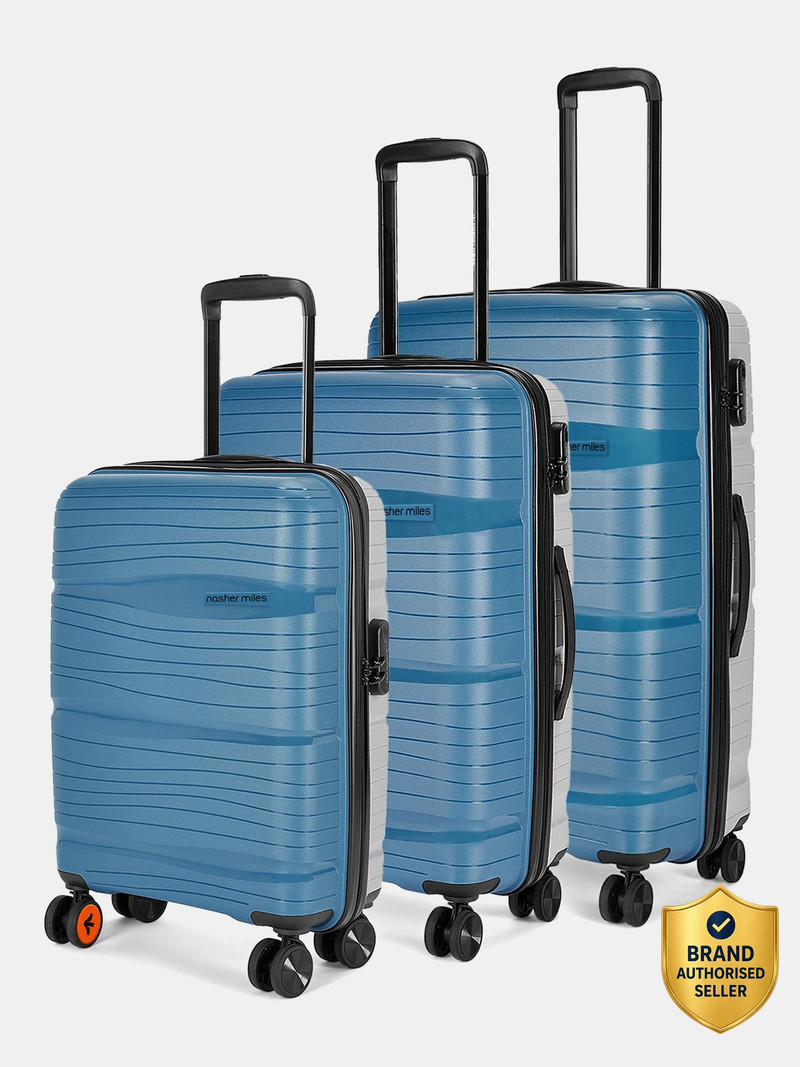 Nasher Miles NASHER MILES Nicobar Hard-Sided Dual Tone Set of 3 Blue and Grey (55, 65 & 75 cm) Check-in Suitcase 8 Wheels - 28 inch
