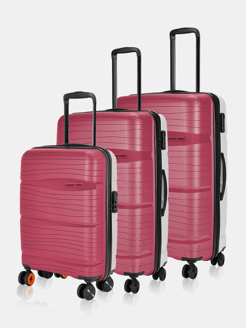 Nasher Miles NASHER MILES Hard Body Set of 3 Luggage 8 Wheels - center stage Set of 3 (Small 55cm | Medium 67cm | Large 75cm) - Maroon, White