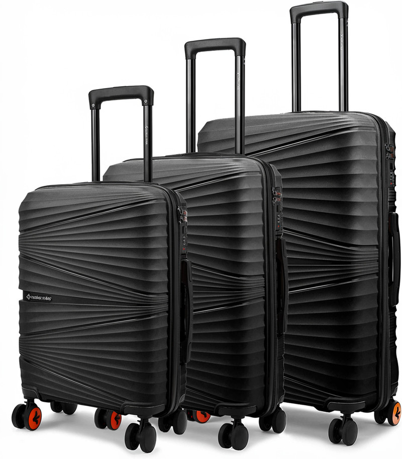 Nasher Miles NASHER MILES Hard Body Set of 3 Luggage 8 Wheels - Mumbai Hard-Sided Polypropylene Shell 55, 65 & 75cm Trolley Bags for Travel - Black