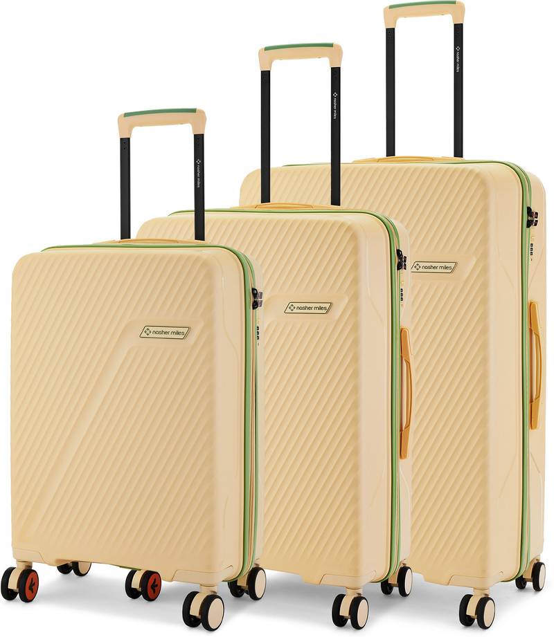 Nasher Miles NASHER MILES Hard Body Set of 3 Luggage 8 Wheels - Montreal Hard-Side Polypropylene Luggage Set of 3 (Small Medium Large) Suitcases - Beige