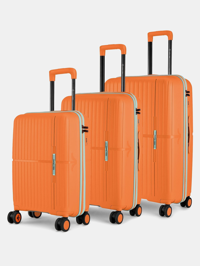Nasher Miles NASHER MILES Hard Body Set of 3 Luggage 8 Wheels - Springfield HardSide Polypropylene 3 Orange Trolley Bag(55,65&75cm) - Orange
