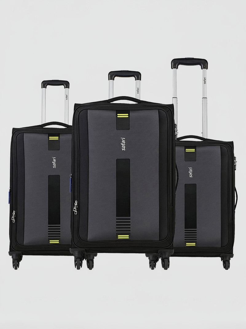 Safari SAFARI Soft Body Set of 3 Luggage 4 Wheels - GAMMA Set of 3 (Small 57cm | Medium 67cm | Large 77cm) 4W - Black