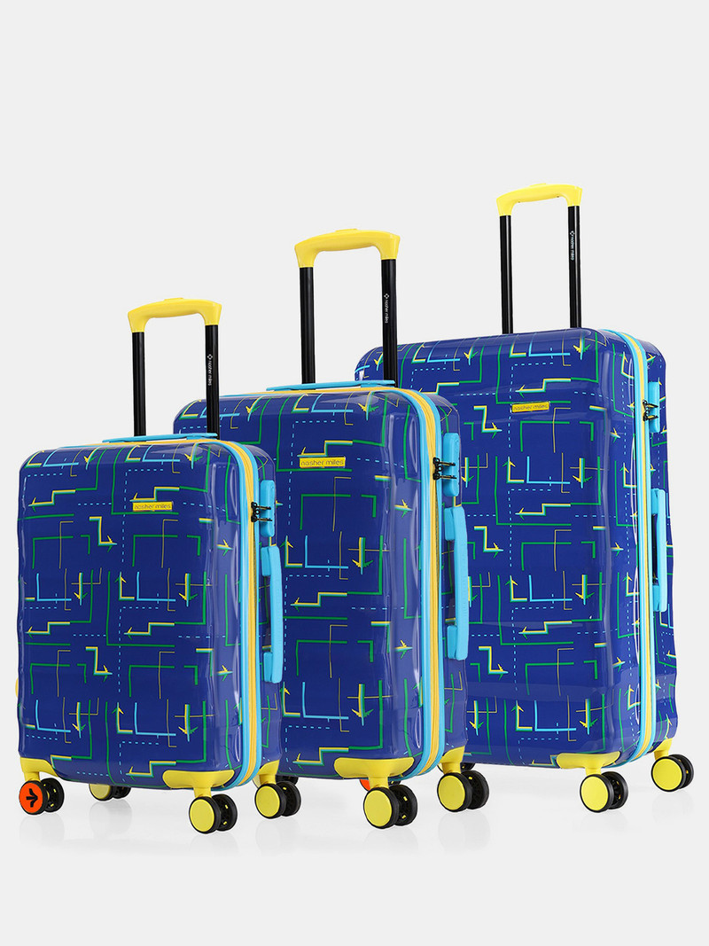 Nasher Miles NASHER MILES Hard Body Set of 3 Luggage 8 Wheels - Hard-Sided Polycarbonate Printed Navy Blue Trolley Bags (55,65&75cm) - Blue