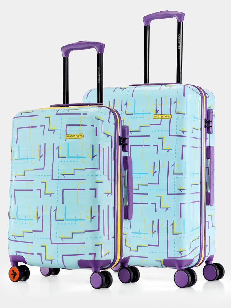 Nasher Miles NASHER MILES Hard Body Set of 2 Luggage 8 Wheels - Printed Light (55 & 65 cm) - Blue, Multicolor