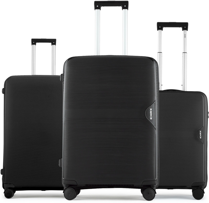 HRX HRX Hard Body Set of 3 Luggage 8 Wheels - Parabola (PP) Trolley-3Pc Set-Haileys Black