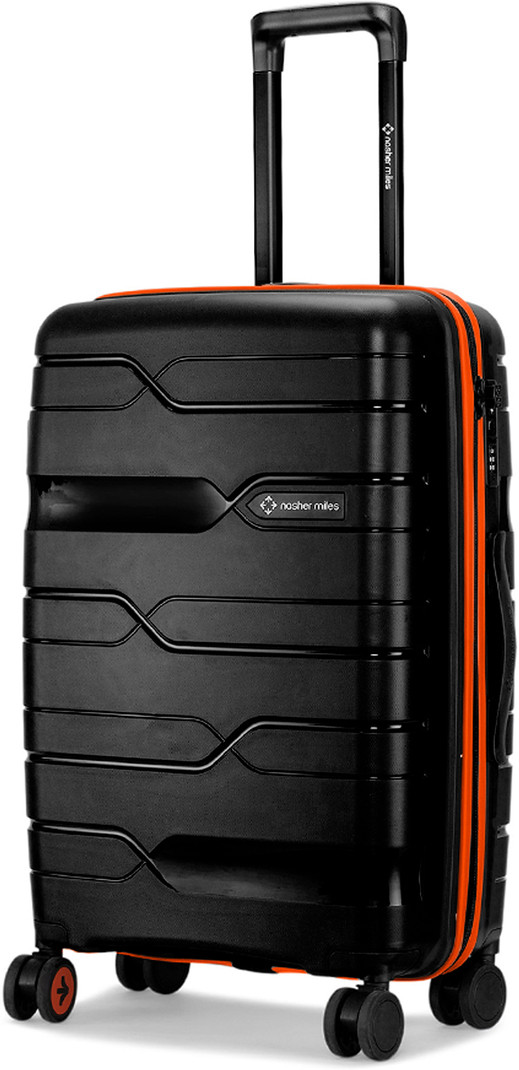 Nasher Miles NASHER MILES Medium Check-in Suitcase (65 cm) 8 Wheels - Cannes HardSide Polypropylene Check-In Luggage Black Orange 65cm Trolley bag - Black, Orange