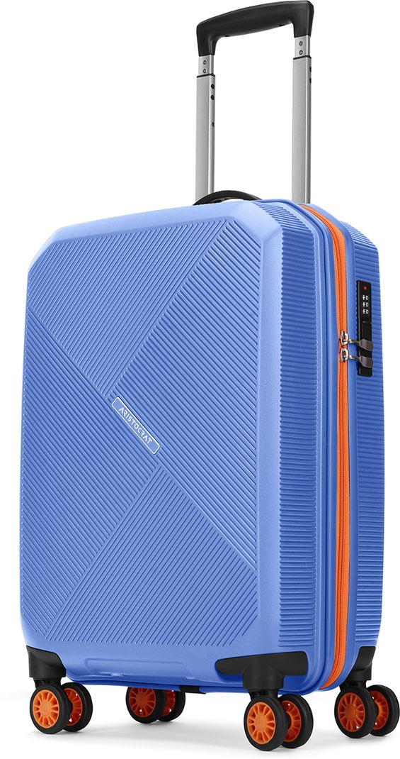 ARISTOCRAT Small Cabin Suitcase (57 cm) 8 Wheels - Apex Hard Side Polypropylene Luggage | Trolley Bag with Combination Lock - Blue