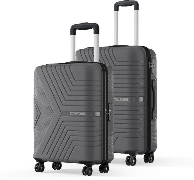 safari hard body set of 2 luggage 4 wheels - magnum zeno 2 (small 55cm | medium 65cm) - grey
