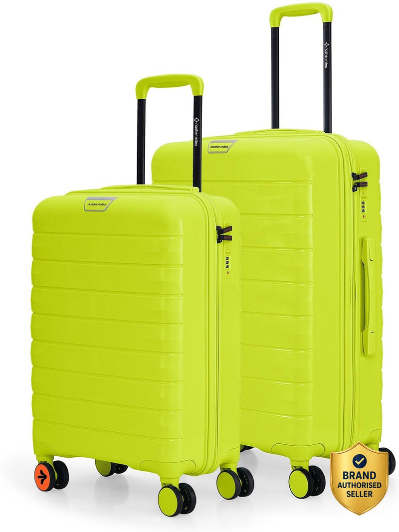 Nasher Miles NASHER MILES Vienna Polypropylene Set of 2 Neon Lime Trolley Bags (55 & 65 cm) Cabin & Check-in Set 8 Wheels - 24 inch