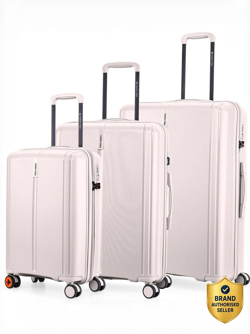 Nasher Miles NASHER MILES The Line HardSide Polypropylene Luggage Set of 3 White Trolley Bags(55,65&75cm) Cabin & Check-in Set 8 Wheels - 28 inch