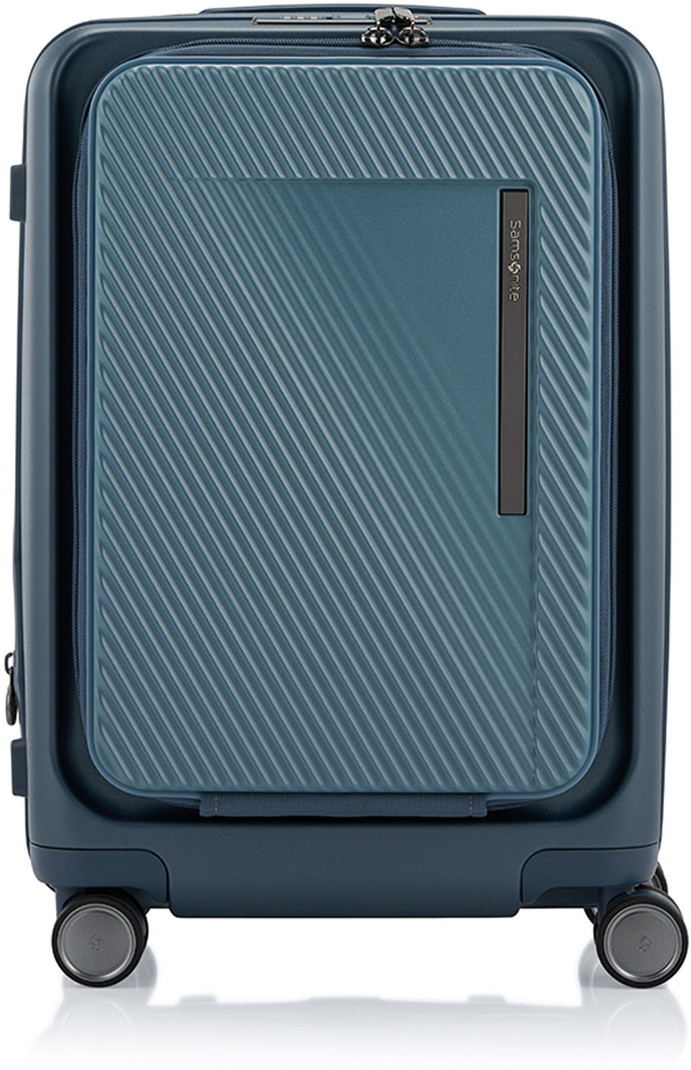 Samsonite SAMSONITE Small Cabin Suitcase (55 cm) 8 Wheels - Front Opening 55 Cms Polycarbonate Hardsided Small Cabin Trolley Bag - Blue