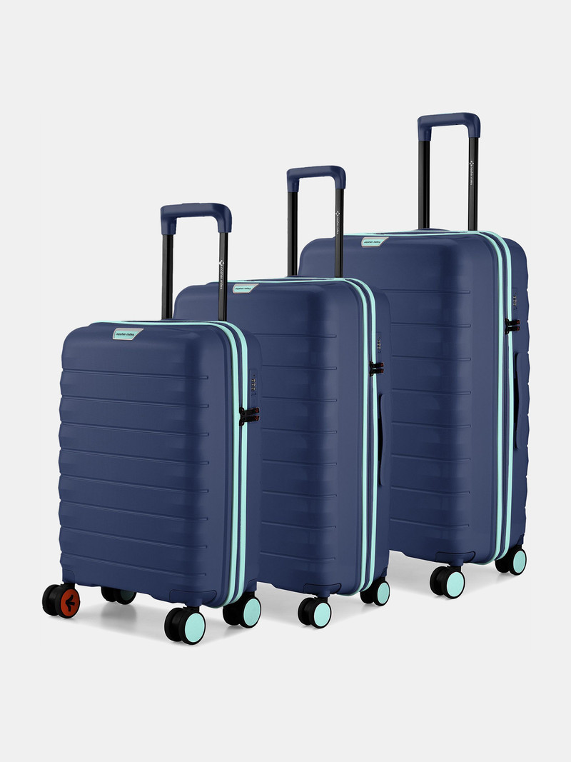Nasher Miles NASHER MILES Hard Body Set of 3 Luggage 8 Wheels - Salzburg Hard-Sided Polypropylene Luggage Set of 3 Trolley Bag for Travel - Multicolor, Blue