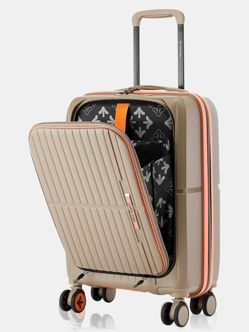 Nasher Miles NASHER MILES Small Cabin Suitcase (55 cm) 8 Wheels - Springfield HardSide Polypropylene Laptop Compartment Trolley Bag - Khaki, Orange
