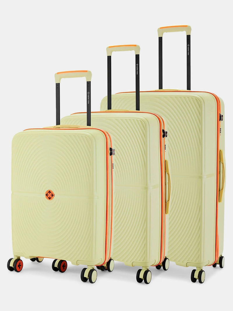 Nasher Miles NASHER MILES Hard Body Set of 3 Luggage 8 Wheels - Bali Polypropylene 55 65 & 75 cm Small Medium Large Lightweight Trolley Bags - Beige