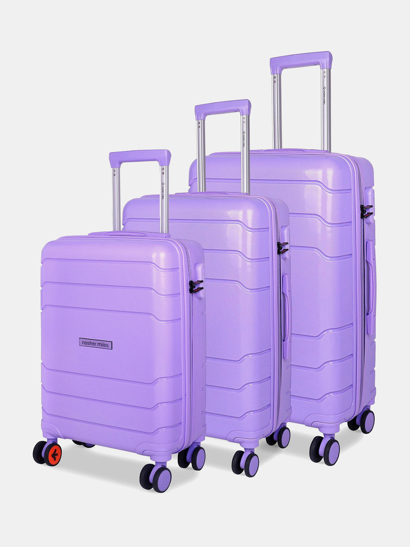 Nasher Miles NASHER MILES Hard Body Set of 3 Luggage 8 Wheels - Lisbon HardSided Polypropylene Check-in Luggage Pastel Purple (55,65&75Cm) - Purple