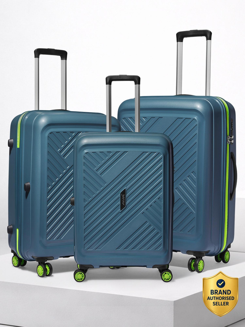 ALFA by VIP Hard Body Set of 3 Luggage 8 Wheels - Rhino Strong Hard Side Luggage | Trolley Bag With Flushed Combination Lock - Blue
