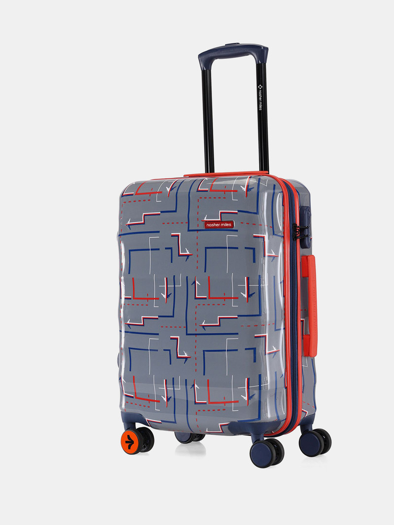 Nasher Miles NASHER MILES Small Cabin Suitcase (55 cm) 8 Wheels - Hard-Sided Polycarbonate Cabin 20 Inch Grey Printed Trolley Bag - Grey