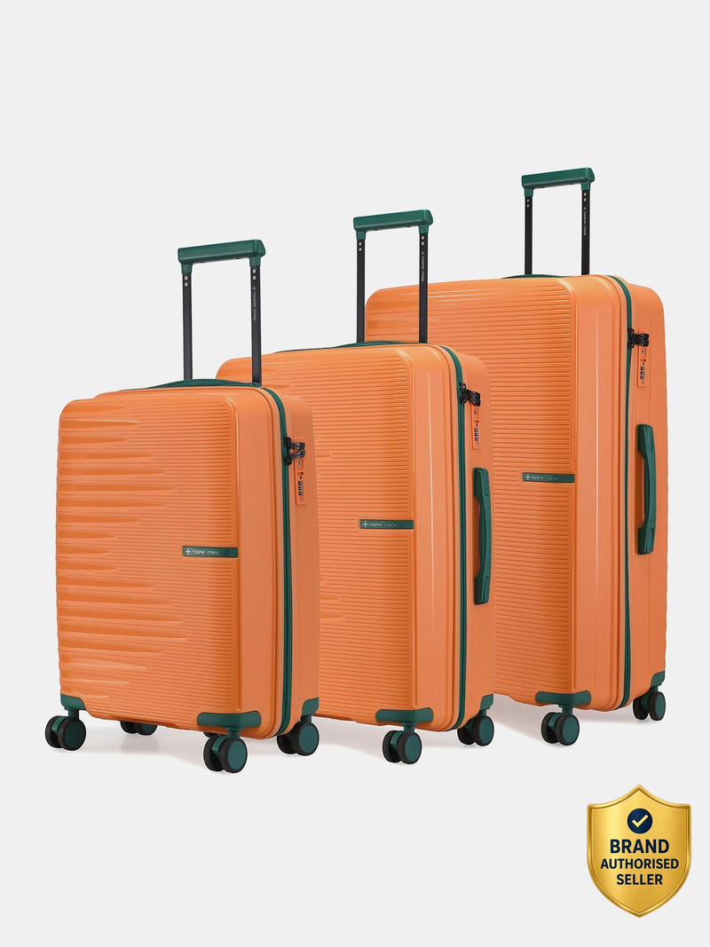 Nasher Miles NASHER MILES Havelock TSA Lock HardSide Polypropylene Orange Trolley Bags (55,65&75cm) Cabin & Check-in Set 8 Wheels - 28 inch