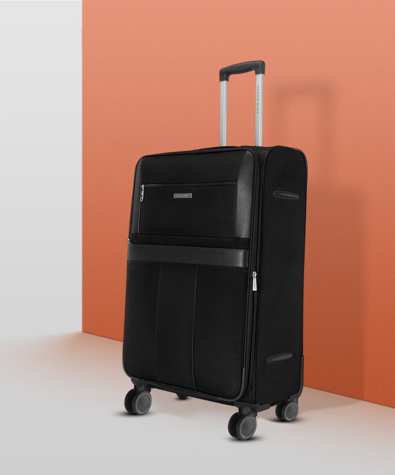 Nasher Miles NASHER MILES Medium Check-in Suitcase (65 cm) 4 Wheels - Toledo Expander Soft-Sided Polyester Check-In Luggage Black 24 inch |65cm Trolley bag - Black