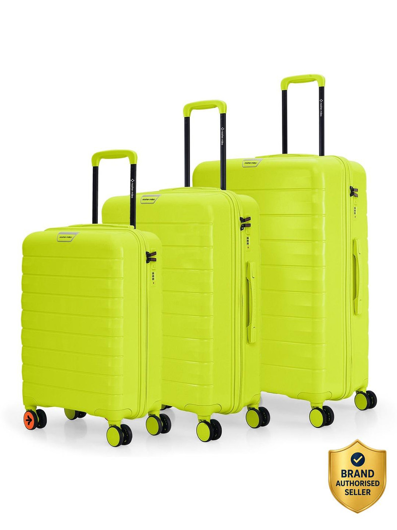 Nasher Miles NASHER MILES Vienna Polypropylene Set of 3 Neon Lime Trolley Bags (55, 65 & 75 cm) Cabin & Check-in Set 8 Wheels - 28 inch