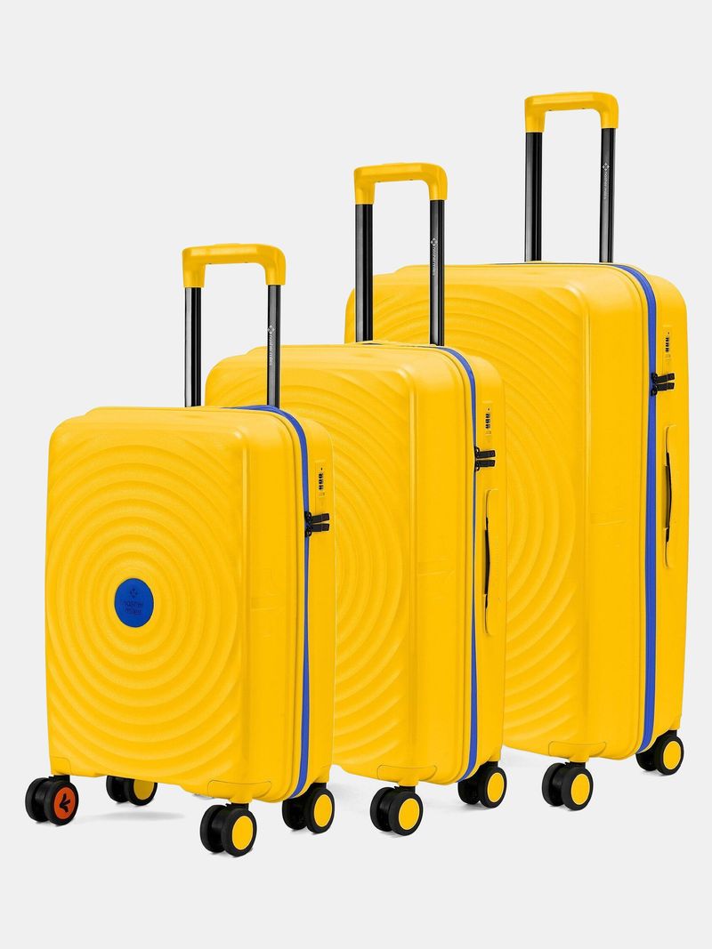 Nasher Miles NASHER MILES Hard Body Set of 3 Luggage 8 Wheels - Goa Polypropylene Hard-Sided Trolley Bags 55, 65 & 75 cm Lightweight Durable - Yellow, Blue