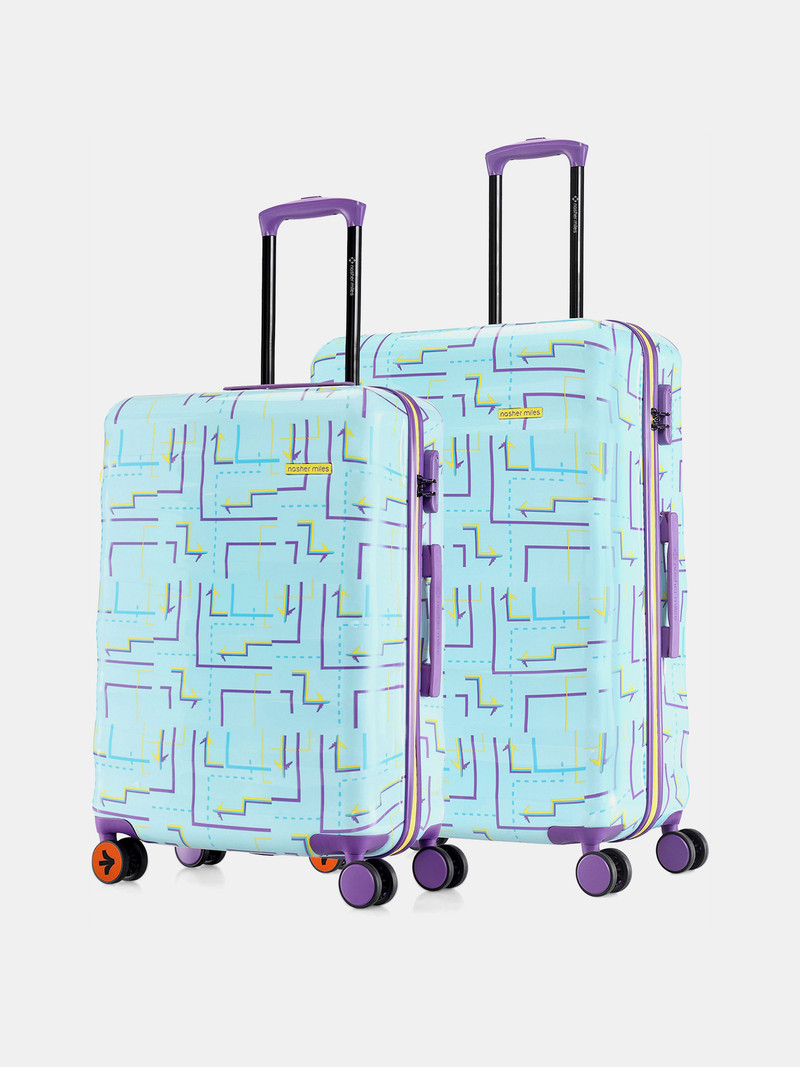 Nasher Miles NASHER MILES Hard Body Set of 2 Luggage 8 Wheels - Hard-Sided Polycarbonate Printed Light Blue Trolley Bags (65 & 75 cm) - Blue, Multicolor