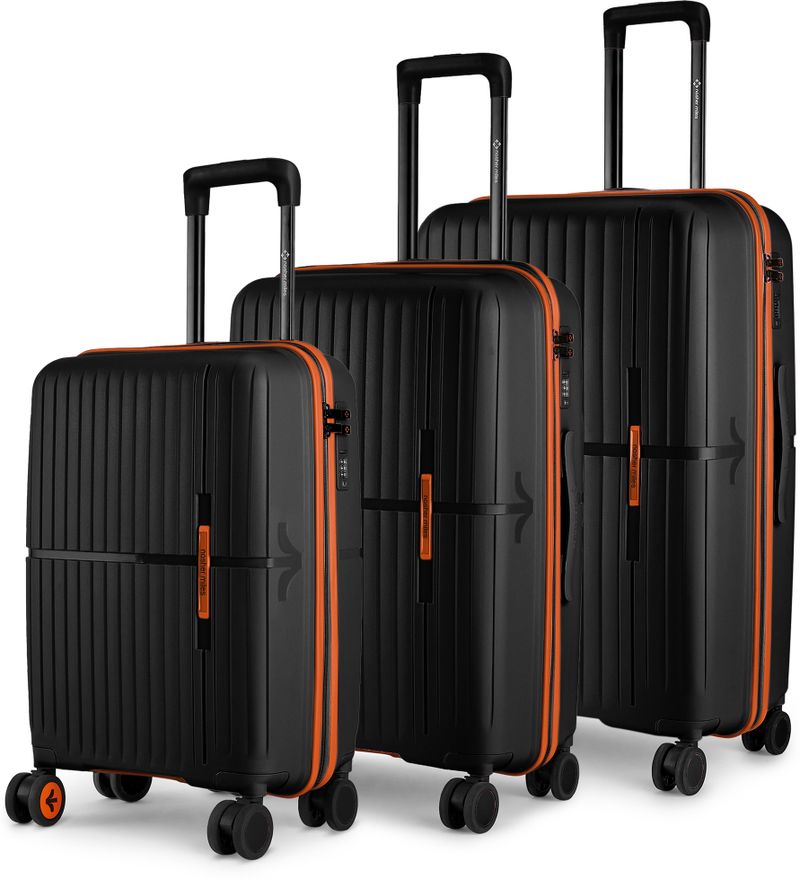 NASHER MILES 3-Piece 8-Wheel Polypropylene Luggage Set - Black - Image 2