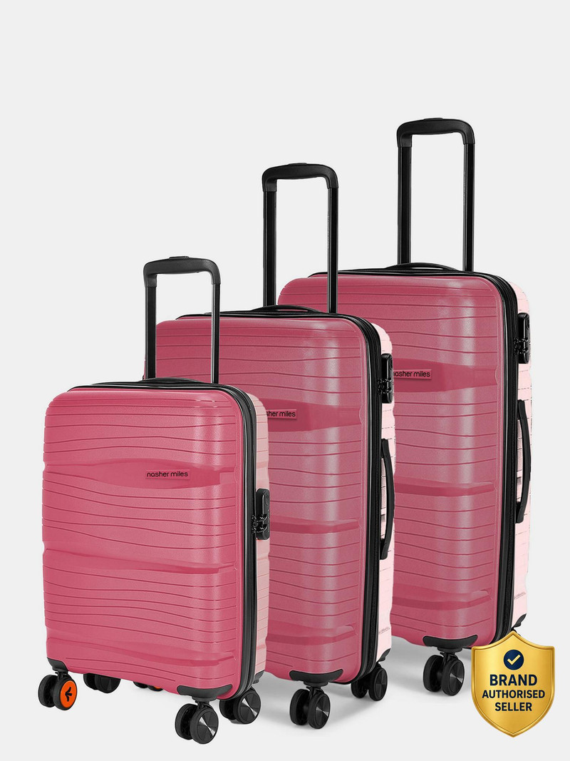 Nasher Miles NASHER MILES Nicobar Hard-Sided Dual Tone Luggage Set of 3 Maroon and Brown (55, 65 & 75 cm) Cabin & Check-in Set 8 Wheels - 28 inch