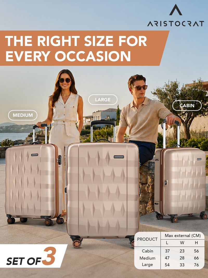 ARISTOCRAT Hard Body 3 Luggage Set 8 Wheels Beige - Image 4
