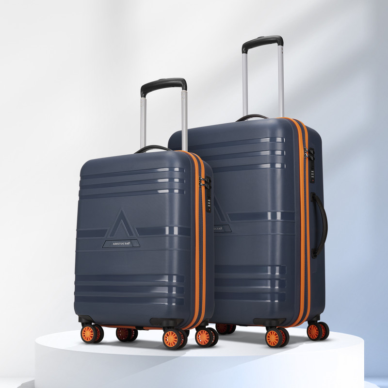 Hard Body Set of 2 Luggage 4 Wheels - Airstop Max Hard Side Luggage | Trolley Bag With Flushed Combination Lock - Blue