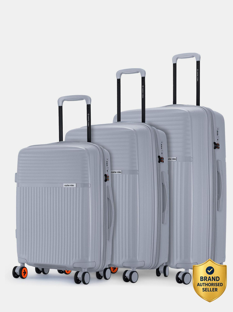 Nasher Miles NASHER MILES Krabi Expander Hardside Polypropylene Grey Trolley Bags (55,65&75cm) Expandable Cabin & Check-in Set 8 Wheels - 28 inch