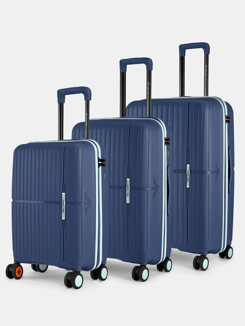 Nasher Miles NASHER MILES Hard Body Set of 3 Luggage 8 Wheels - Springfield Hard-Sided Polypropylene Luggage Set of 3 Trolley Bag for Travel - Blue, Multicolor