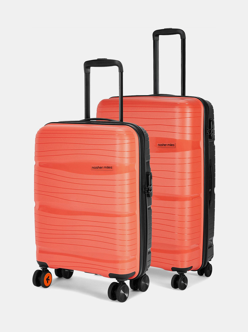 Nasher Miles NASHER MILES Hard Body Set of 2 Luggage 8 Wheels - Nicobar Hard-Sided Dual Tone Luggage Set of 2 Orange&Dark Grey(55 & 65 cm) - Orange, Grey