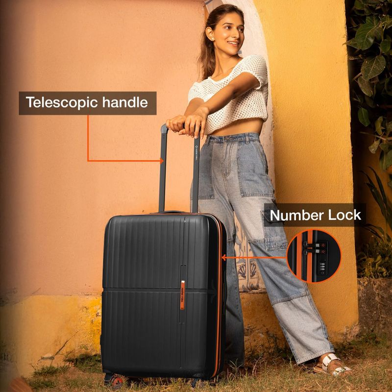 NASHER MILES 3-Piece 8-Wheel Polypropylene Luggage Set - Black - Image 5