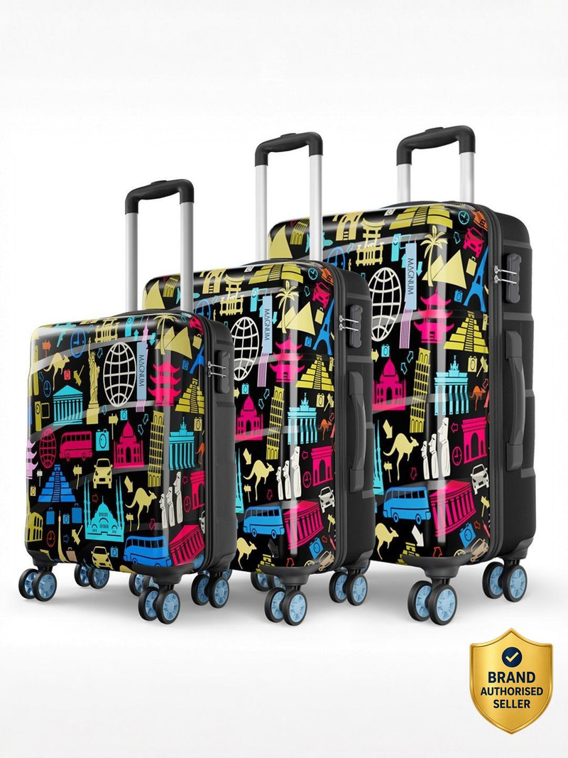 Safari Hard Body Set of 3 Luggage 8 Wheels - WANDERLUST PLUS 55/65/75 4W PRINTED - Multicolor