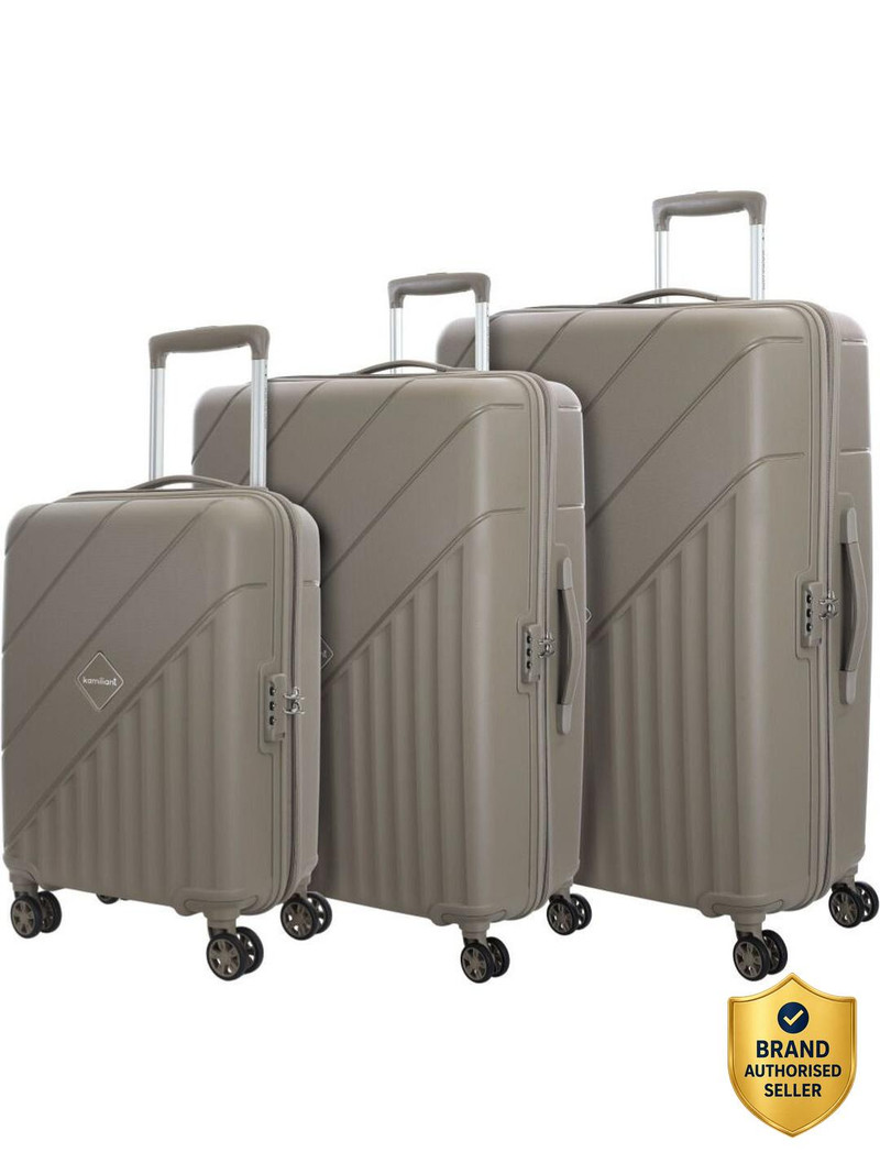 kamiliant by american tourister hard body set of 3 luggage 8 wheels - combination lock-endure(small 55cm|medium 68cm|large 79cm) - beige