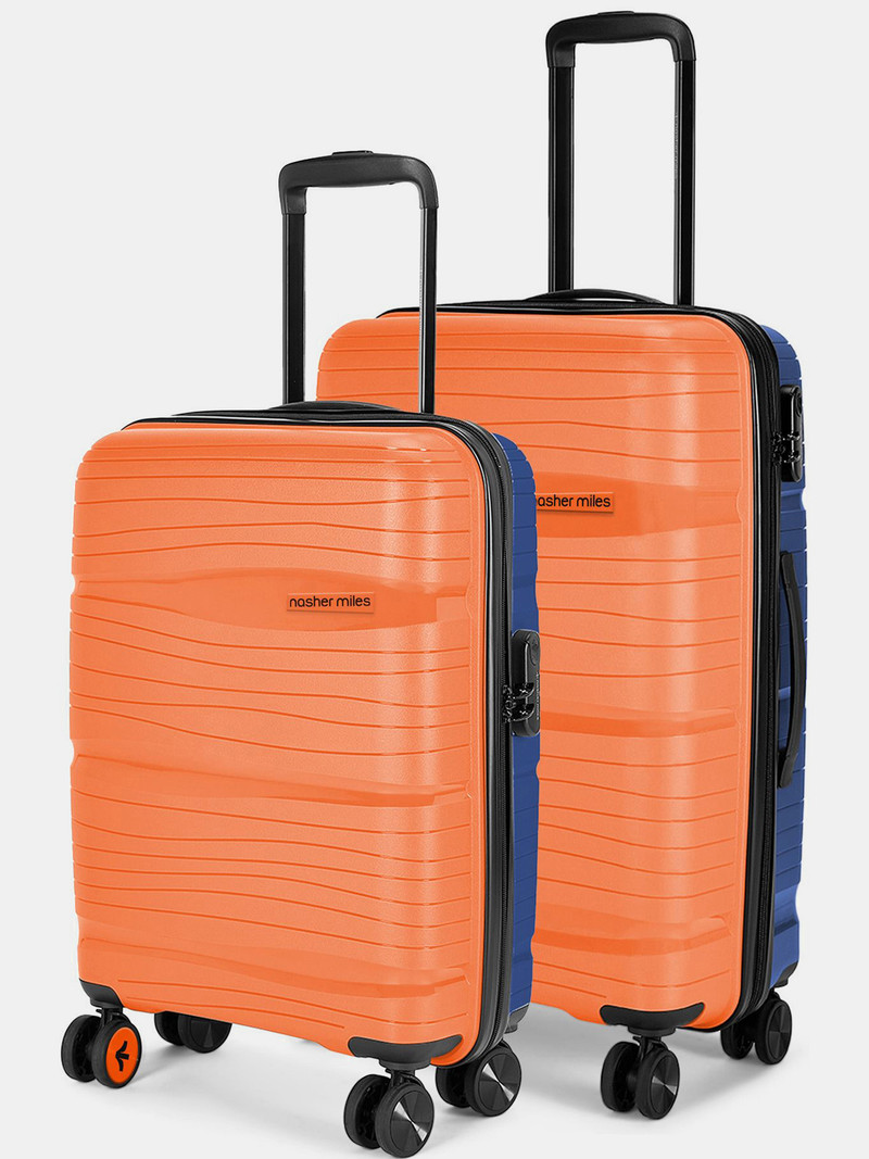 Nasher Miles NASHER MILES Hard Body Set of 2 Luggage 8 Wheels - Nicobar Hard-Sided Dual Tone Luggage Set of 2 Orange and Blue (55 & 65 cm) - Orange, Blue