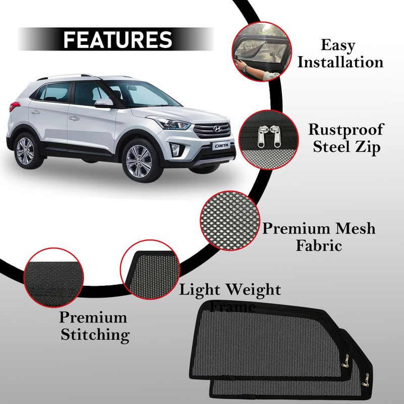 autoluxer Side Window Sun Shade For Hyundai Creta (Black) - Image 3