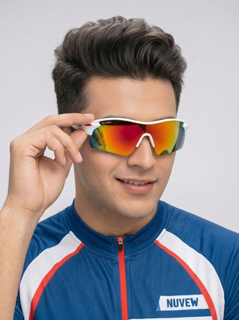 NuVew Mirrored, UV Protection Sports Sunglasses (62) For Men & Women, Red, Golden