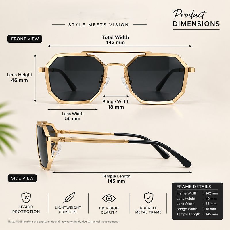 Auralyx UV Protection, Riding Glasses, Polarized Octagonal Sunglasses (Free Size) (For Men & Women, Black) - Image 6