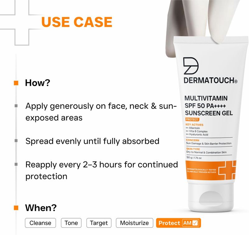 Dermatouch Multivitamin Sunscreen Gel SPF 50 PA++++ (100 g) - Image 5