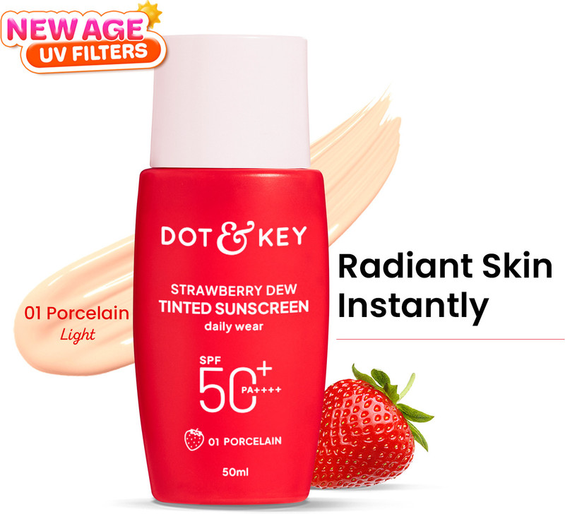 Dot & Key Sunscreen - SPF 50 PA++++ Strawberry Dew Tinted, In-Vivo Tested, Porcelain, for Daily Wear, Brightens Skin 50 ml
