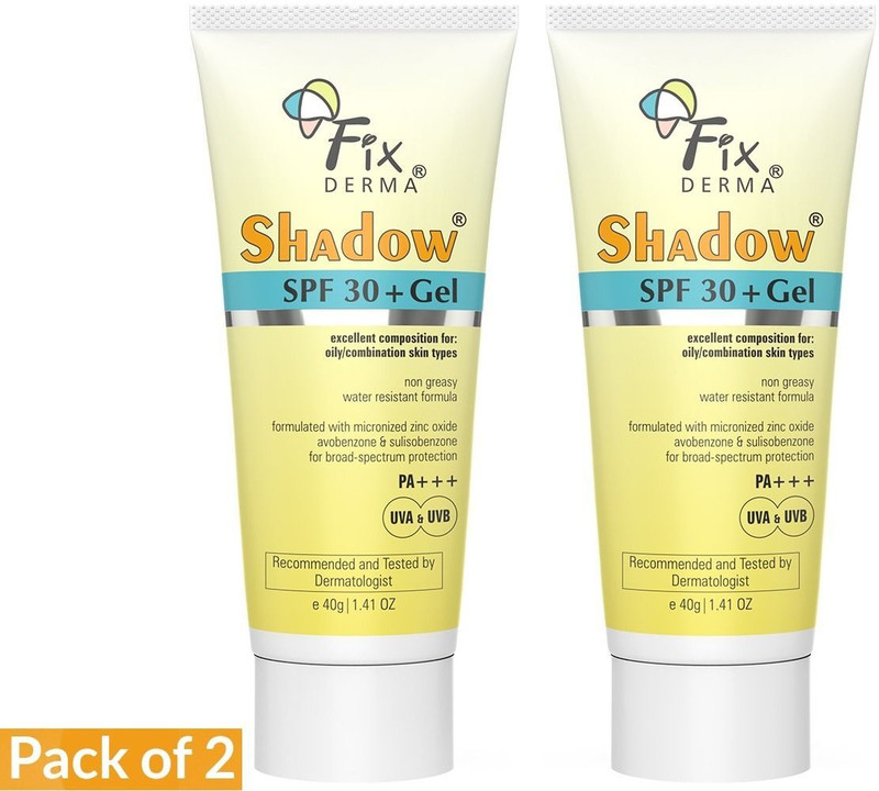 Fixderma Sunscreen - SPF 30+ PA+++ Shadow Sunscreen SPF 30+ Gel For Oily Skin, UVA-UVB Protection, Pack of 2 40 g
