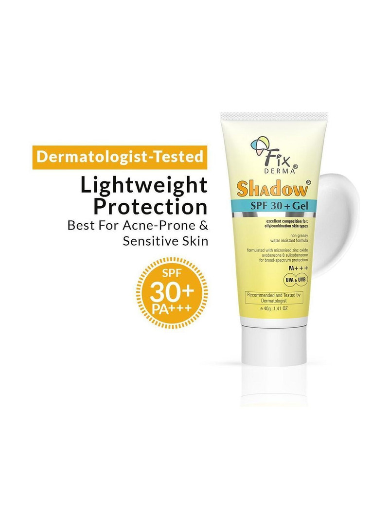 Fixderma Sunscreen - SPF 30+ PA+++ Shadow Sunscreen SPF 30+ Gel For Oily Skin, UVA-UVB Protection, Water Resistant (40 g)