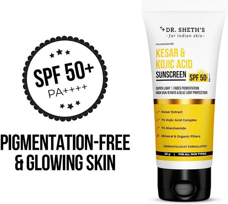 Dr. Sheth’s Sunscreen SPF 50 PA++++ Kesar & Kojic Acid - Image 2