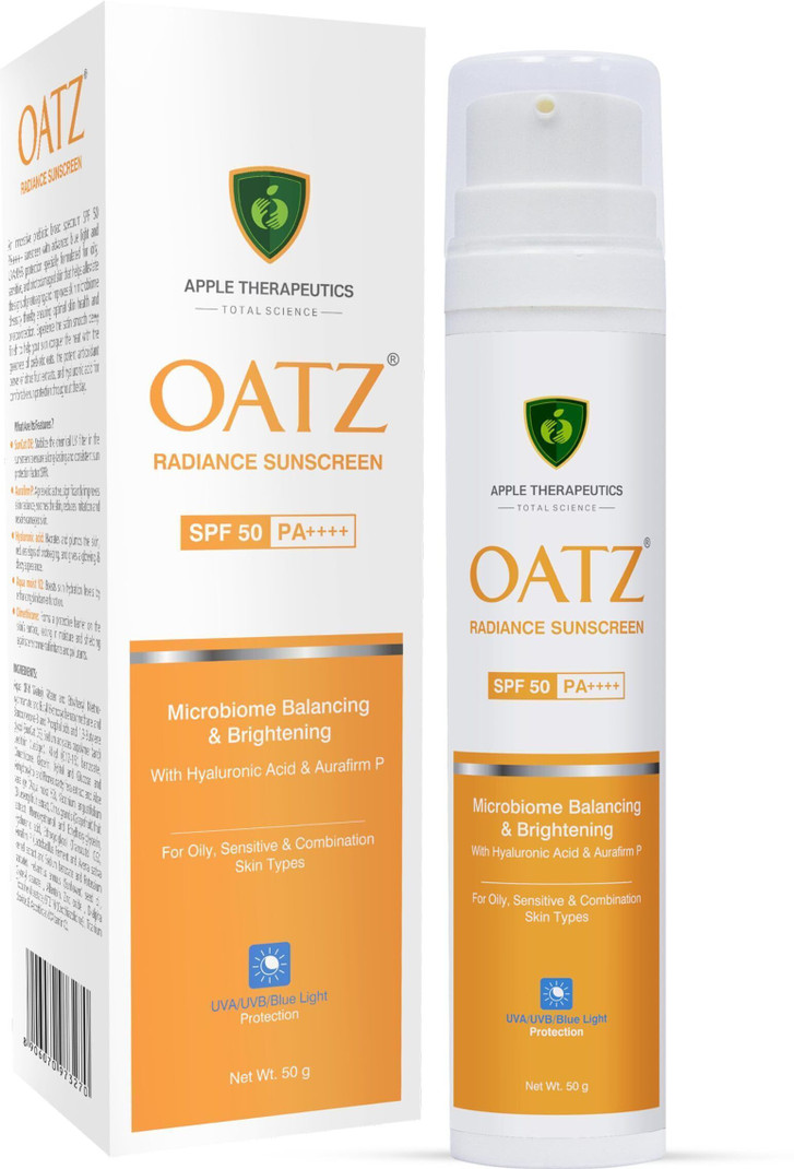 Oatz Sunscreen - SPF 50 PA++++ Radiance Sunscreen SPF 50 PA++++ | Broad Spectrum UVA & UVB Protection - 50gm