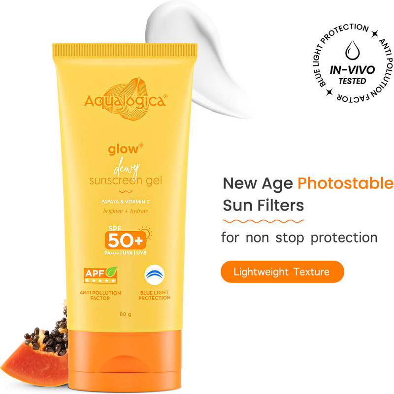aqualogica sunscreen spf 50 pa glow dewy vitamin c uva uvb blue light protection