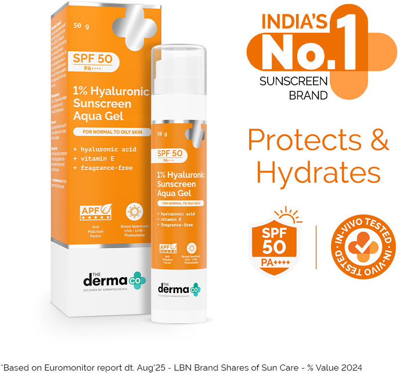 derma co sunscreen spf 50 pa 1 hyaluronic aqua ultra light gel broad spectrum uv a b blue protection
